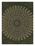 Olive Sunburst Deco Hand Tufted Wool Rug shown flat on a white background