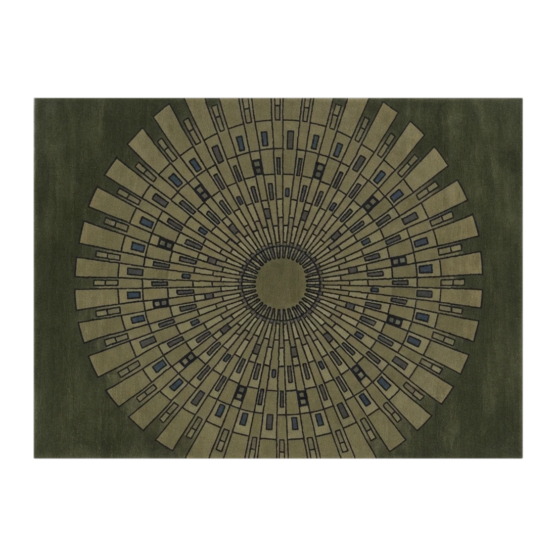 Olive Sunburst Deco Hand Tufted Wool Rug