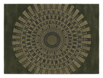 Olive Sunburst Deco Hand Tufted Wool Rug — olive, green, sage art deco rug by Maia Homes on a white background