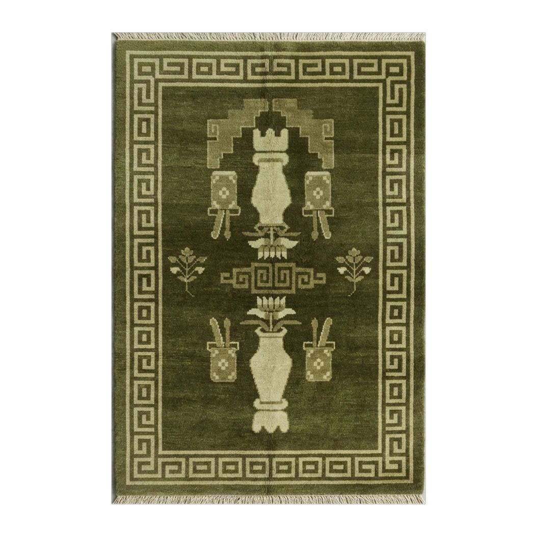 Olive Temple Vase Hand Knotted Rug