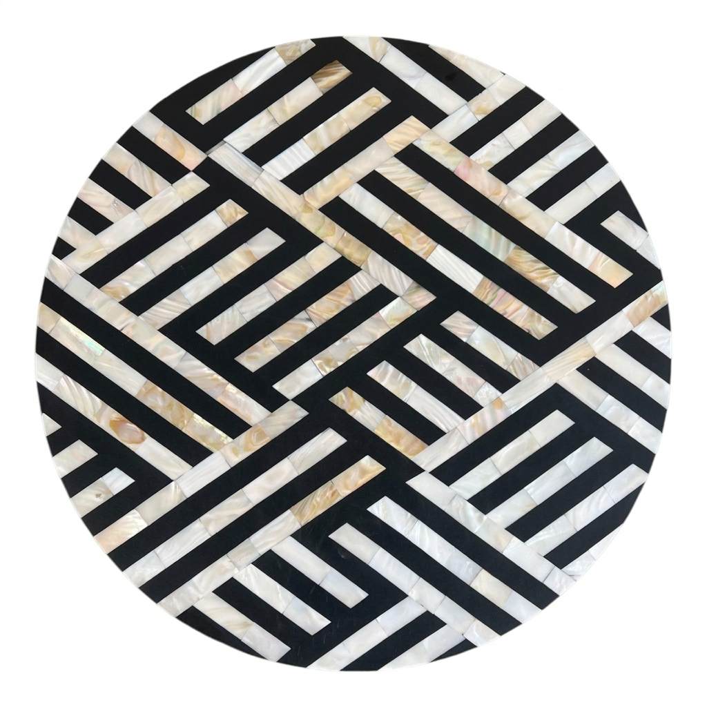 Optical Mother-of-Pearl Inlay Round Side Table – Black