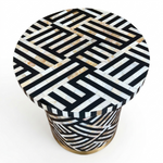 Optical Mother-of-Pearl Inlay Round Side Table – Black