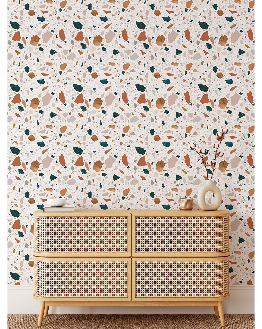 Neutral and Emerald Terrazzo Self Adhesive Wallpaper