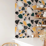 Orange, Emerald and Black Terrazzo Wallpaper