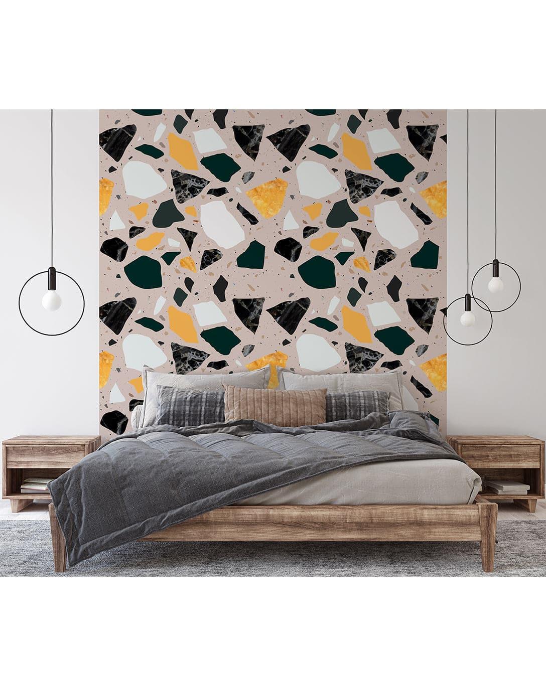 Orange, Emerald and Black Terrazzo Wallpaper