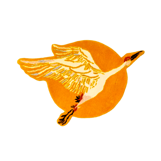 Orange Chinoiserie Crane over the Sun Hand Tufted Wool Rug
