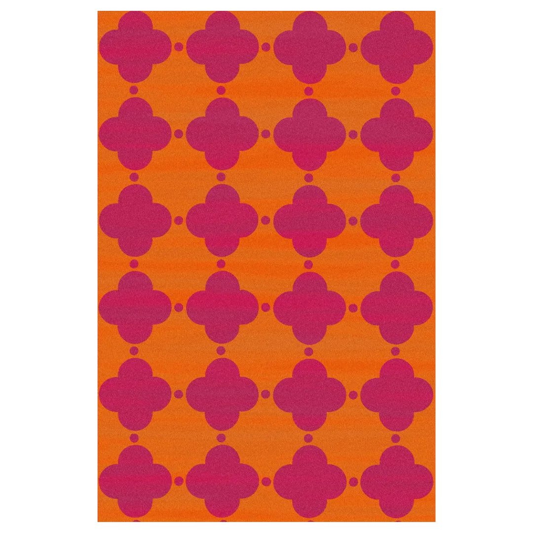 Orange Pink Clovers Hand Tufted Rug