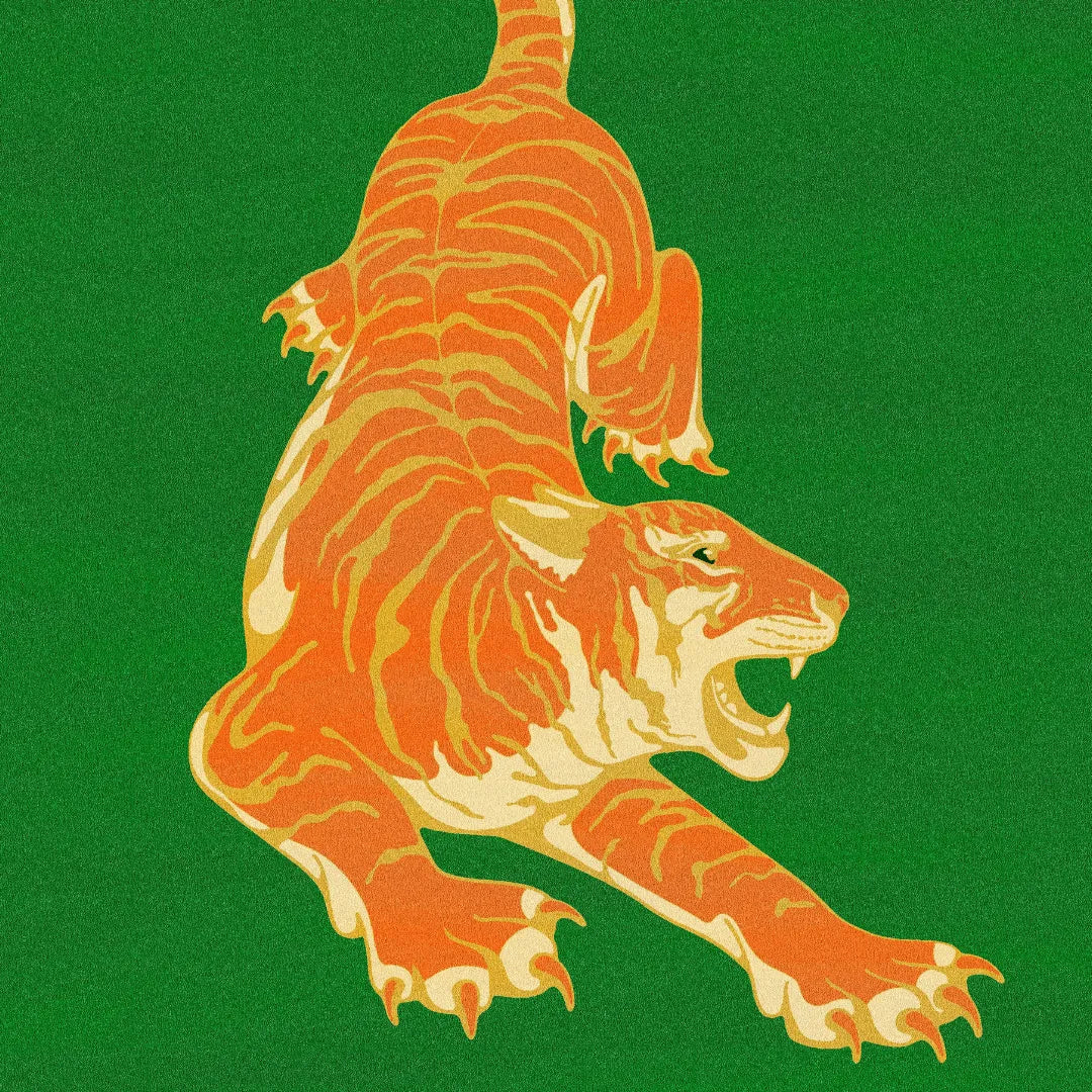 Orange Tiger Green Hand Tufted Rug