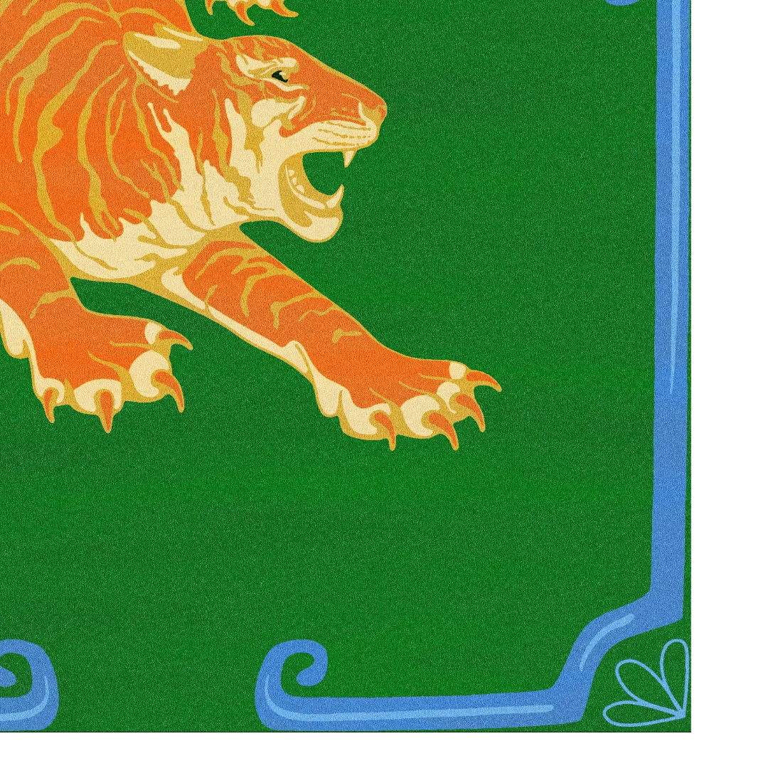 Orange Tiger Green Hand Tufted Rug