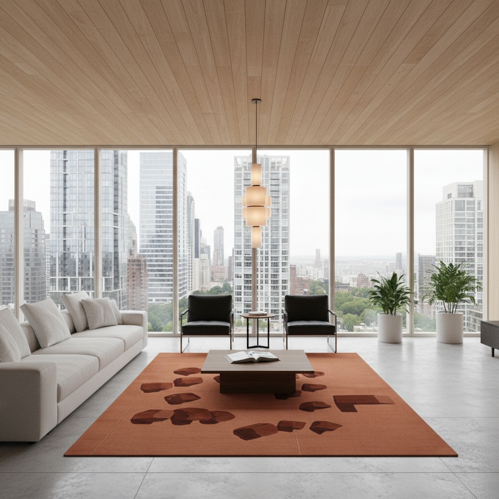 Organic Terracotta Wave Pattern Hand Tufted Rug