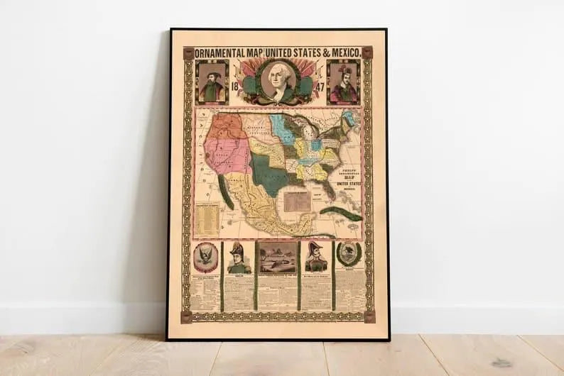 Ornamental Map Of The United States &amp; Mexico| 1800s America Map