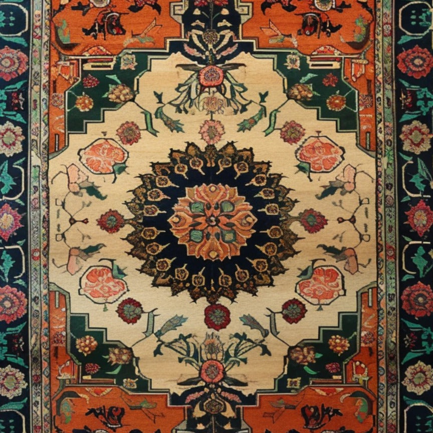 Ornate Floral Crest Hand Knotted Area Rug