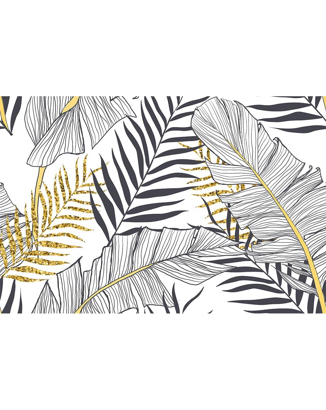 Oversized Black Gold Exotic Palm Leaves Wall Mural Oversized Black Gold Exotic Palm Leaves Wall Mural 