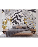 Oversized Black Gold Exotic Palm Leaves Wall Mural