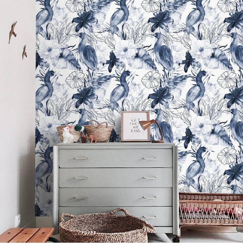 Oversized Dramatic Peonies on Black Wallpaper Blue and White Tropical Birds and Flowers Wallpaper Blue and White Tropical Birds and Flowers Wallpaper 