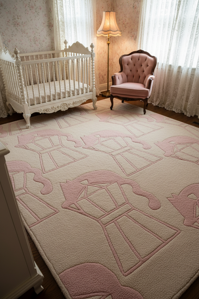 Pale Pink Silhouette Pattern Hand Tufted Rug