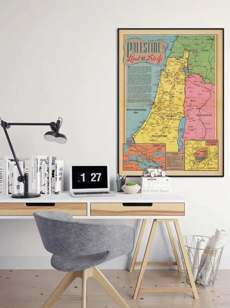 Palestine Map Print| Art History| 1945 Palestine Map