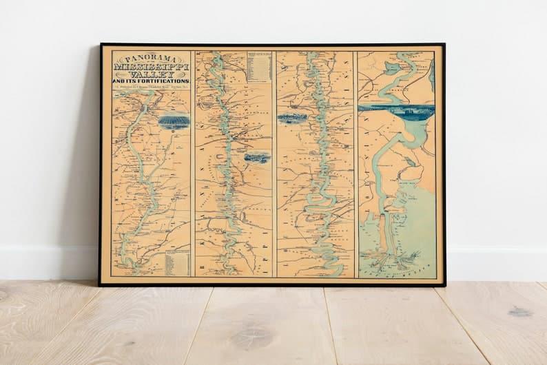 Panorama Map of the Mississippi Valley 1873| Old Map Wall Decor 
