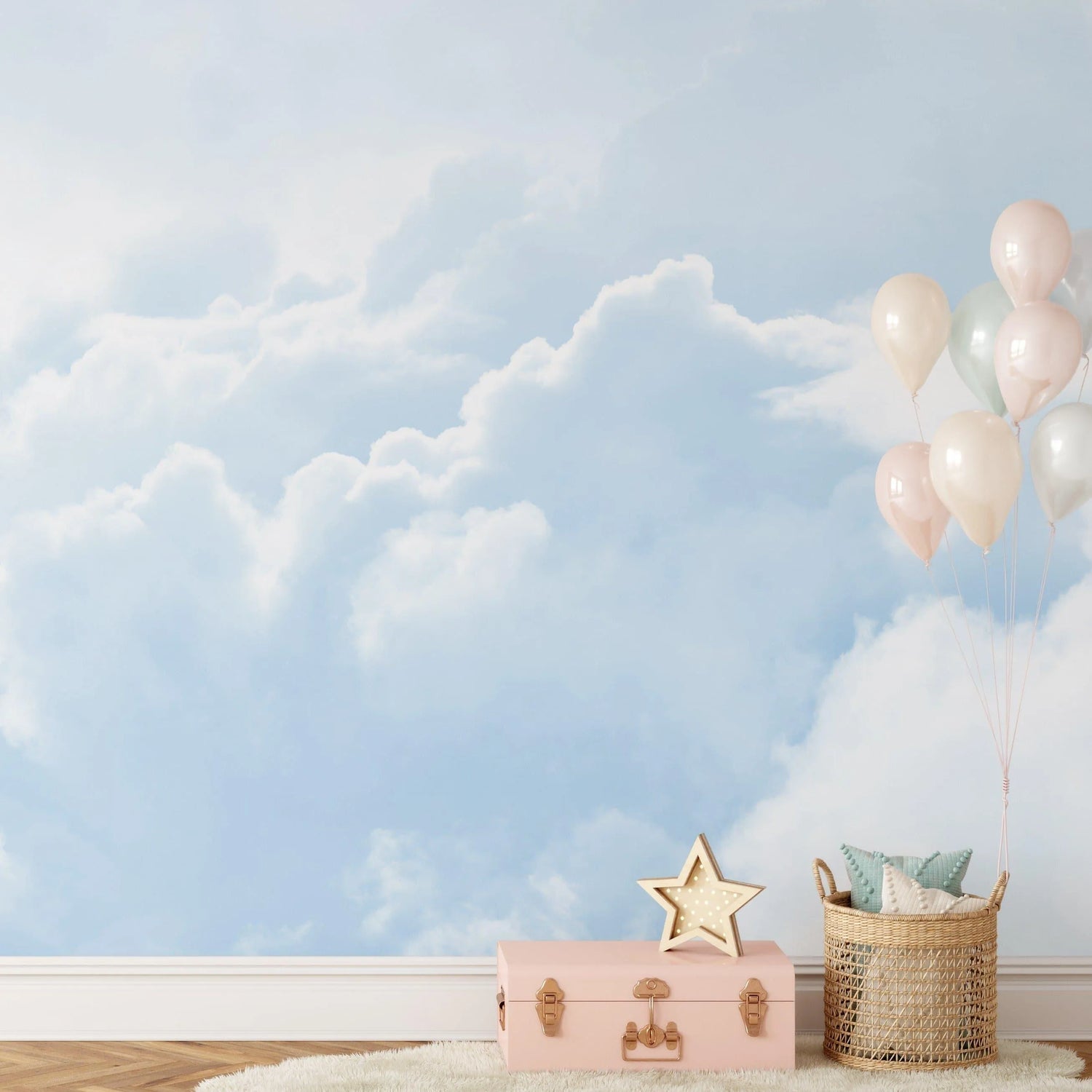 Pastel Blue Sky Clouds Bedroom Wall Mural