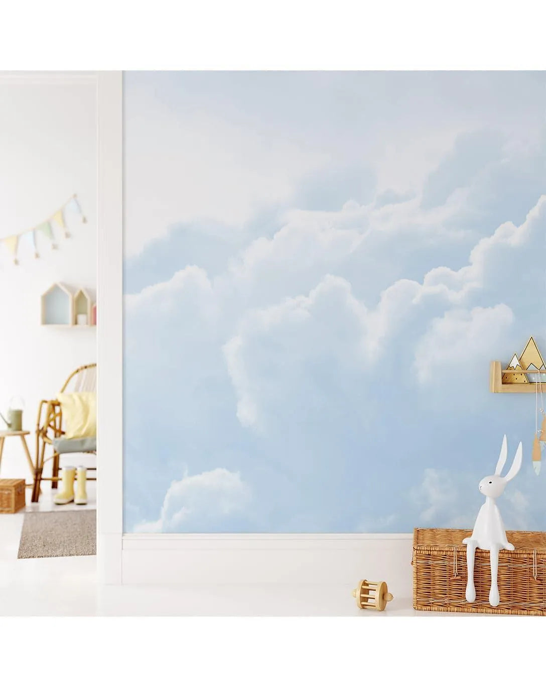 Pastel Blue Sky Clouds Bedroom Wall Mural