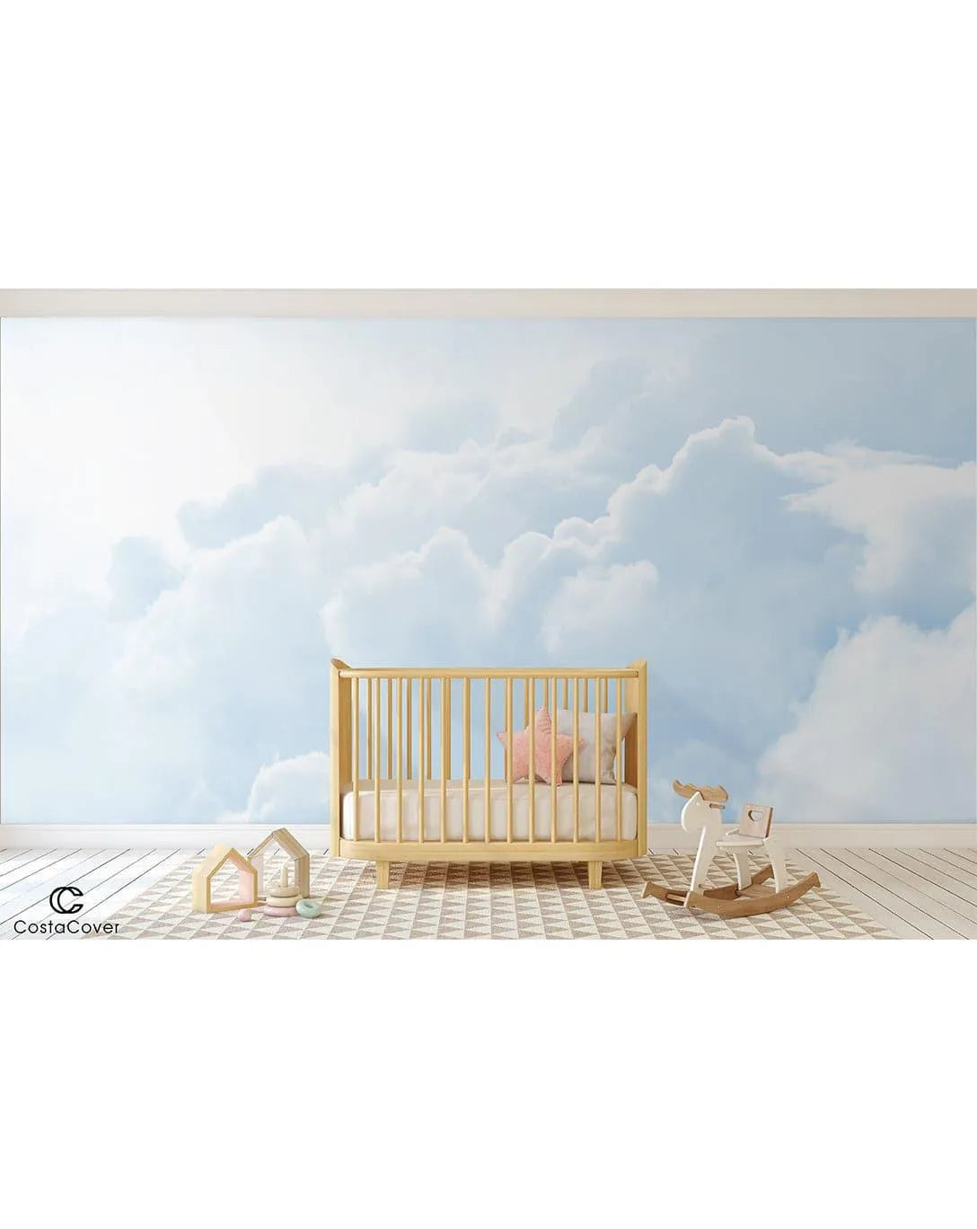 Pastel Blue Sky Clouds Bedroom Wall Mural