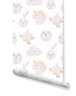 Pastel Color Cute Animals Kids Room Removable Wallpaper