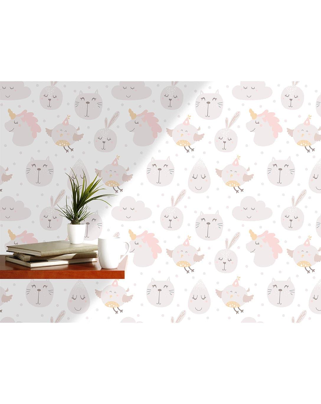 Pastel Color Cute Animals Kids Room Removable Wallpaper 