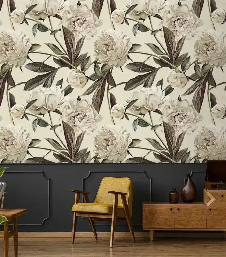 Pastel Oversized Peonies Floral Watercolor Wallpaper