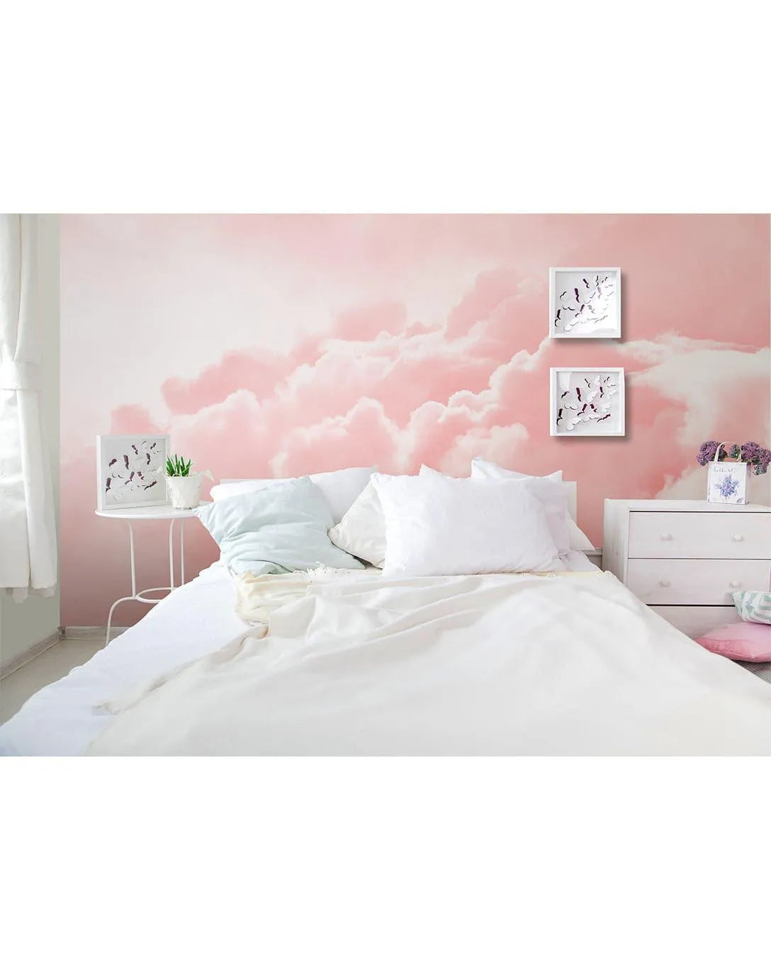 Pastel Pink Sky Clouds Bedroom Wall Mural