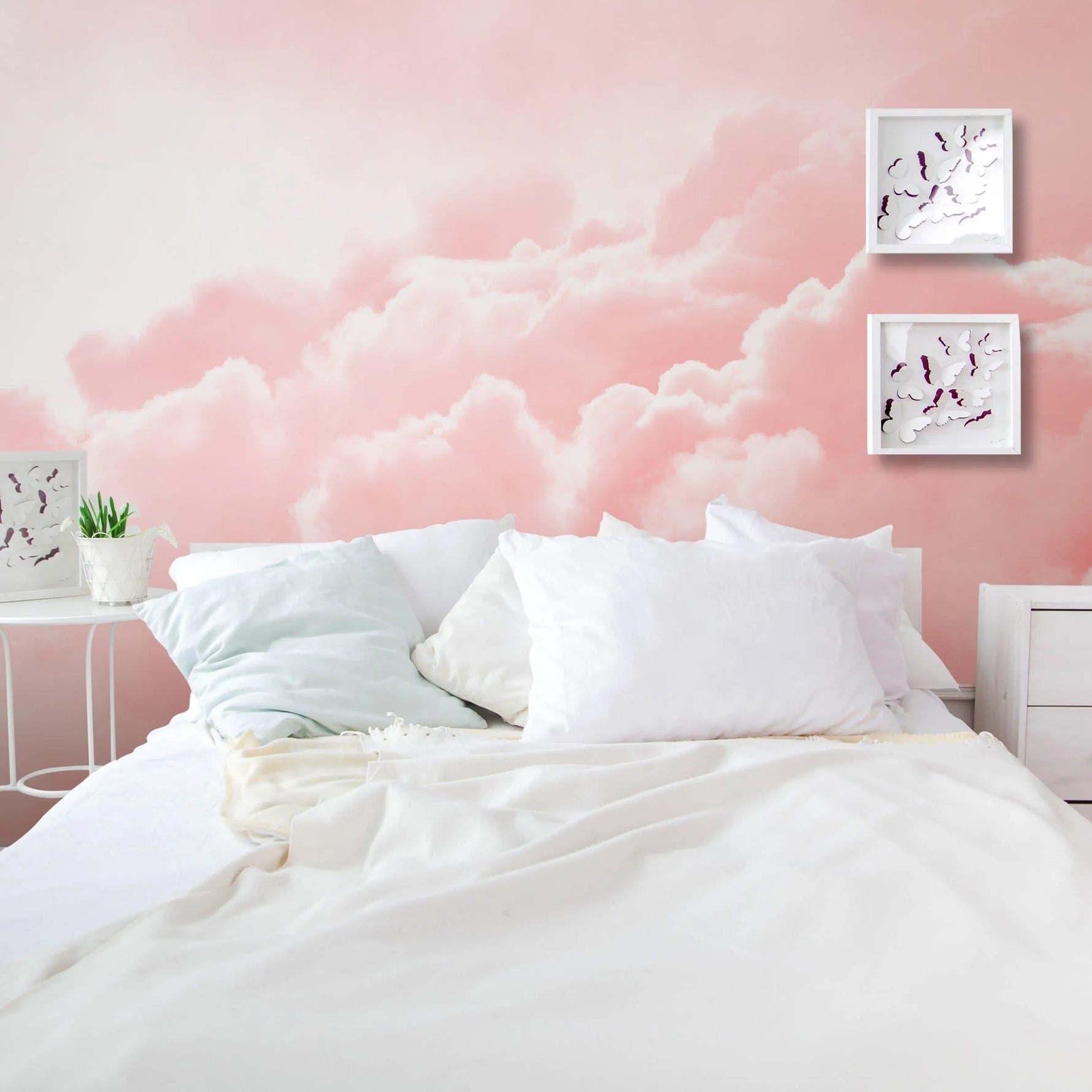 Pastel Pink Sky Clouds Bedroom Wall Mural