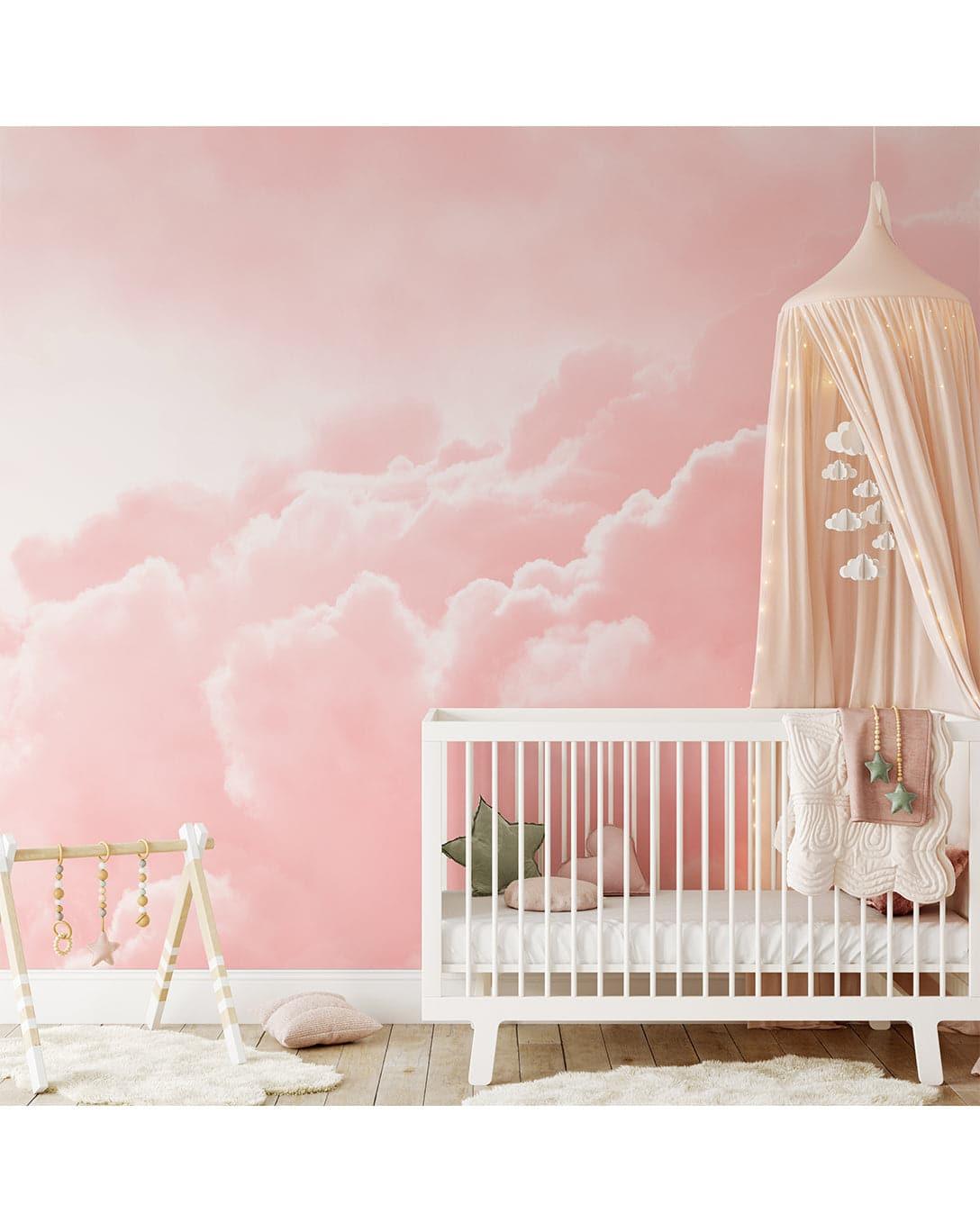 Pastel Pink Sky Clouds Bedroom Wall Mural 