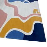 Colorful abstract patterned rug with wavy lines on a transparent background