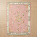 Peony Blush Pavilion Hand Tufted Rug — pink, cream, sage chinoiserie rug by Maia Homes