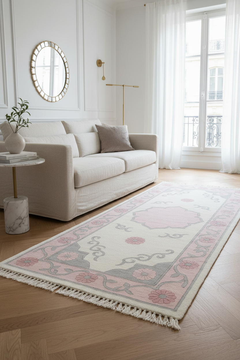Petal & Scroll Echo Hand Knotted Runner Rug