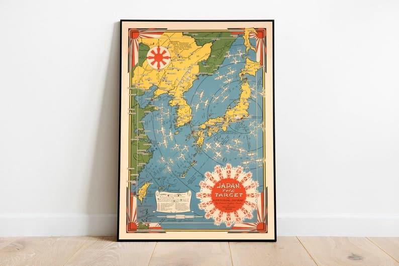 Philippine Islands Map Wall Print| Philippines Map World War 2 Japan Map Poster WW2 Wall Print 