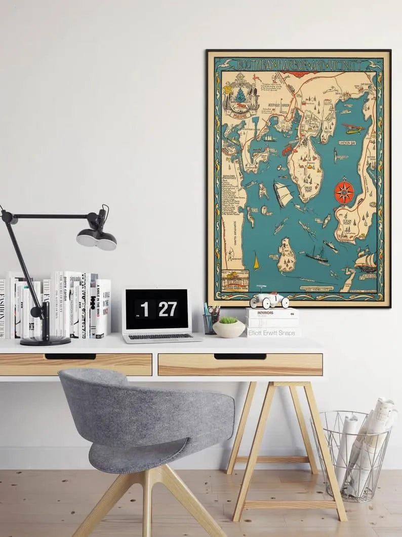 Pictorial Map of Boothbay Harbor| Maine Wall Art