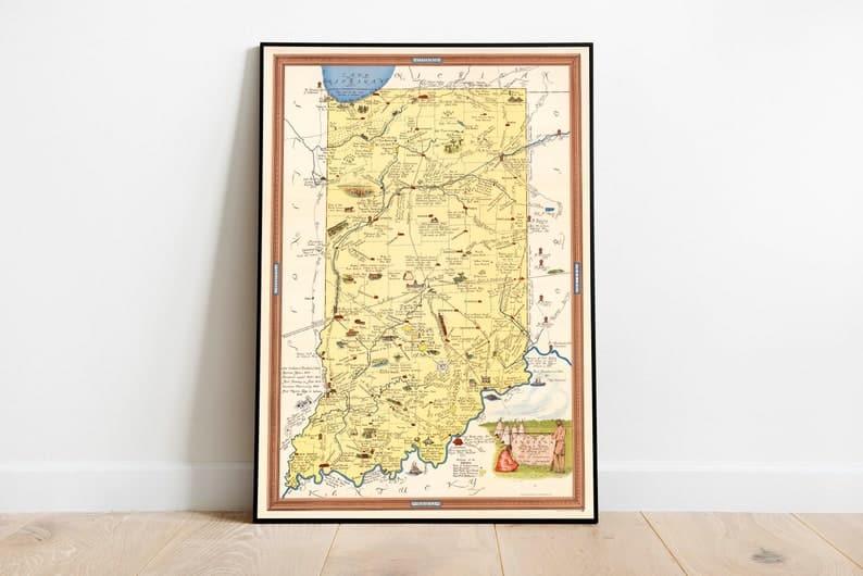 Pictorial Map of Canada in World War 2| WW2 Pictorial Map of Canada in World War 2| WW2 Map of state of indiana| Indiana Wall Art 