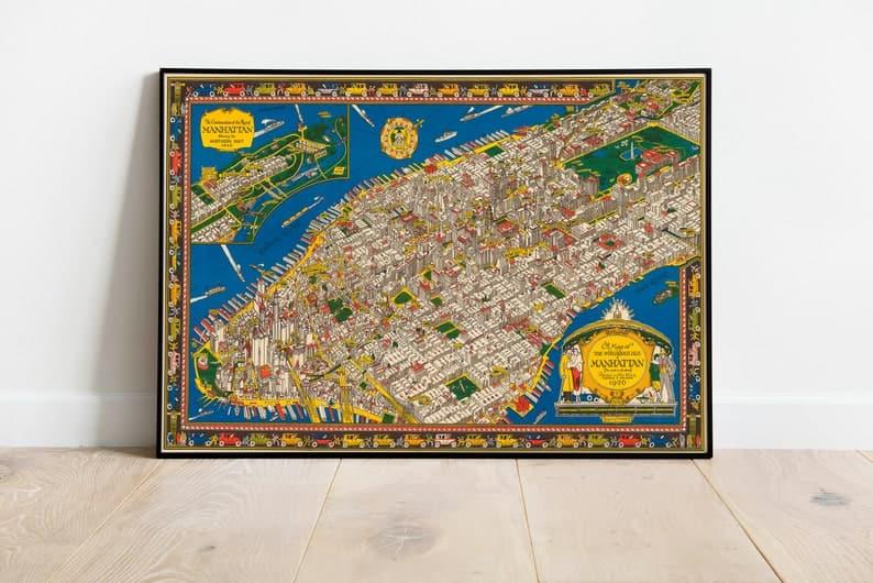 Pictorial Map of Canada| Literary Map of Canada Pictorial Map of Canada| Literary Map of Canada Manhattan Map Wall Print| 1926 Manhattan City Plan Map 