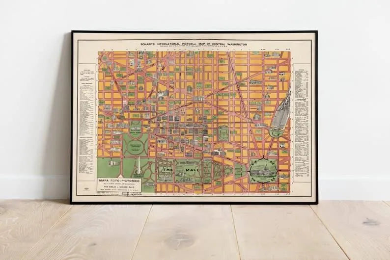 Pictorial Map of Central Washington| Washington D.C. Old Map