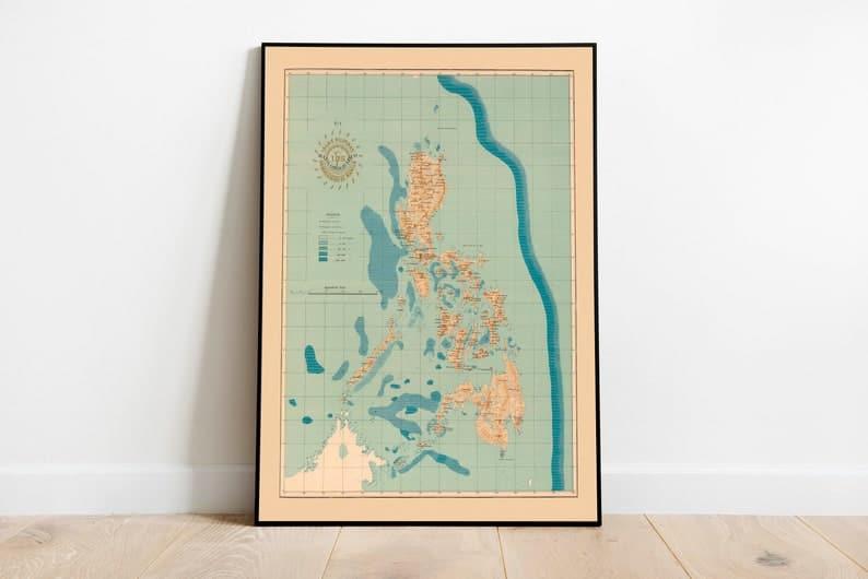 Pictorial Map of China| China Map Wall Art Philippine Islands Map Wall Print| Philippines Map Poster 