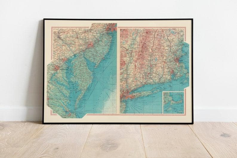 Pictorial Map of Contra Costa County| Poster Print Pictorial Map of Contra Costa County| Poster Print Geographical Map of New England| Map Wall Decor 