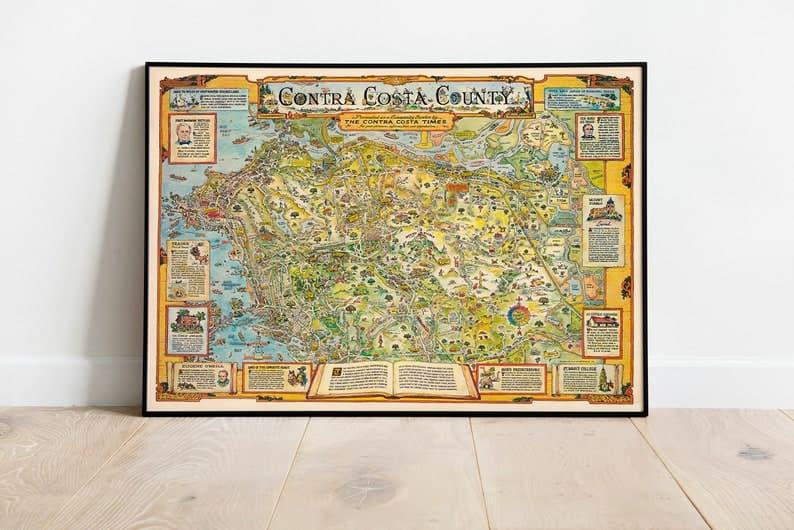 Pictorial Map of Contra Costa County| Poster Print 