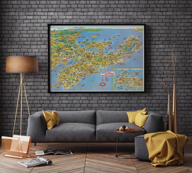 Pictorial Map of Nova Scotia| Framed Wall Art Print 