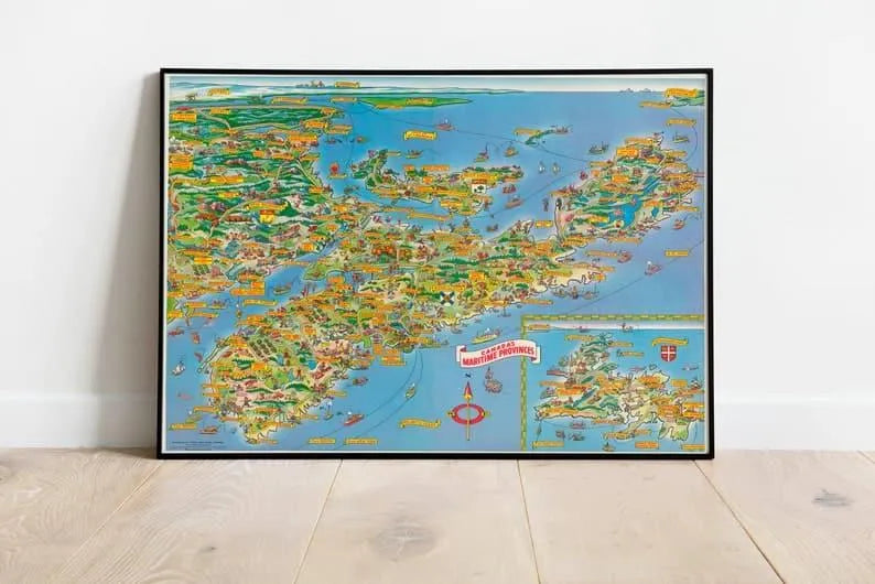 Pictorial Map of Nova Scotia| Framed Wall Art Print