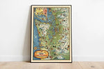 Pictorial Map of State of Washington| Seattle Map Print