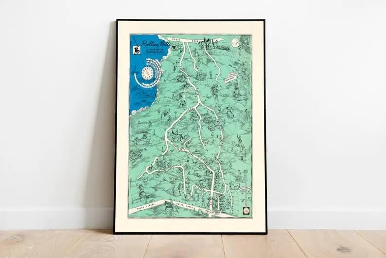 Pictorial Map of Rolling Hills| California Wall Art