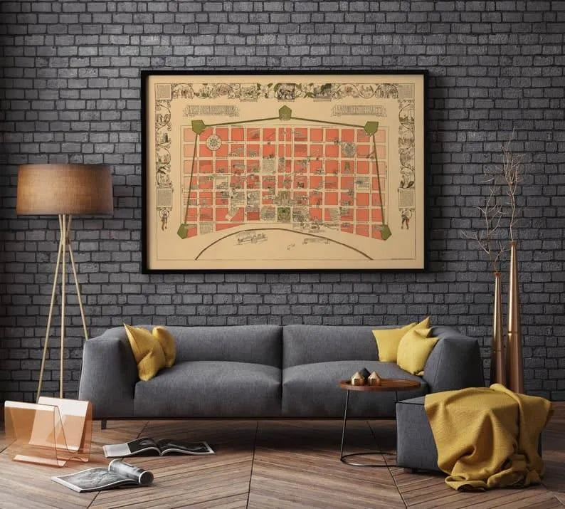 Pictorial Map of the New Orleans, French quarter| Decorative Wall Art