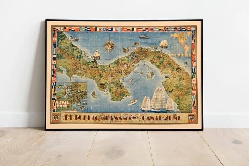 Pictorial Map of the Republic of Panama and Canal Zone| Old Map Wall Art Print