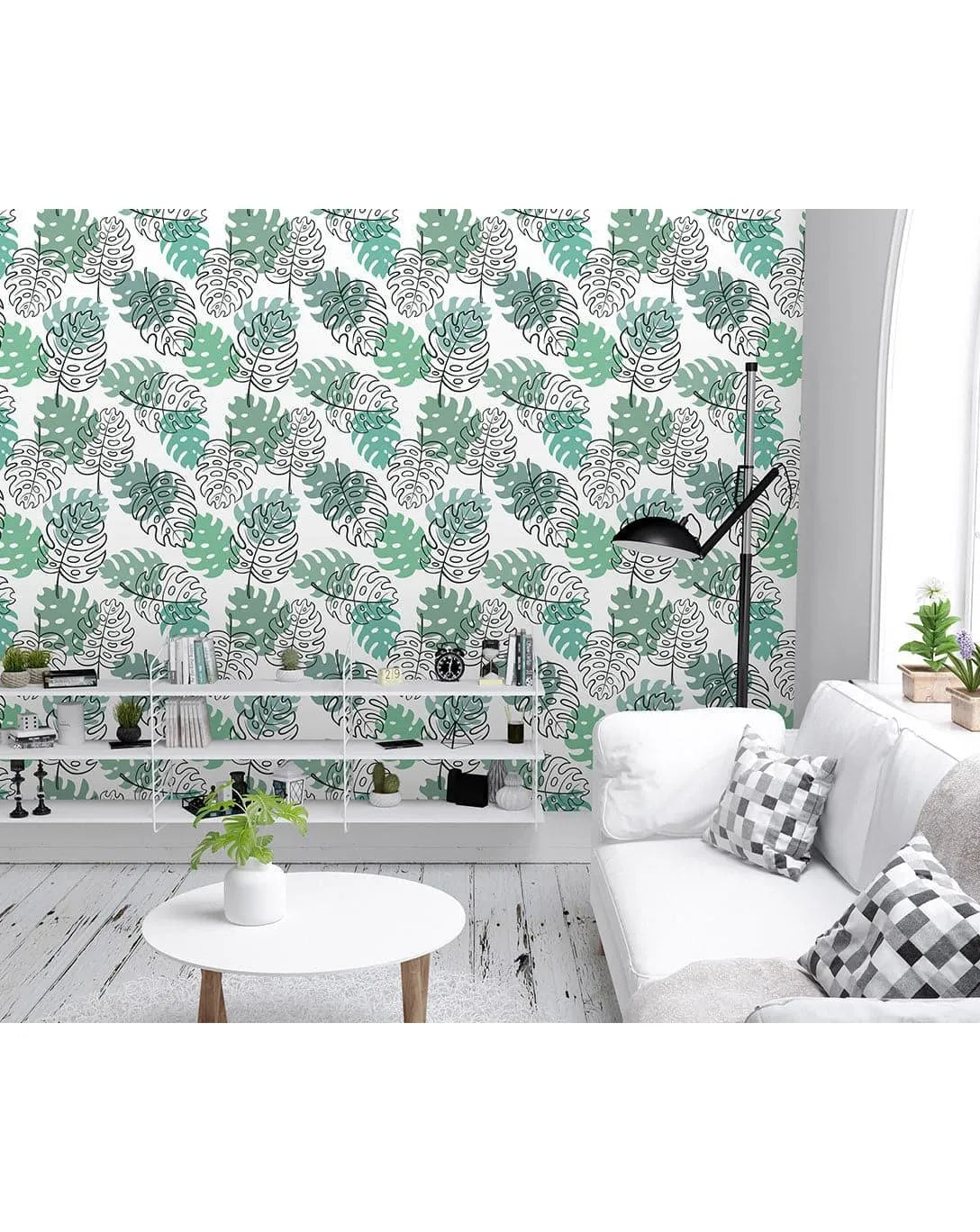 Monstera Palm Leaves Sketch Removable Wallpaper