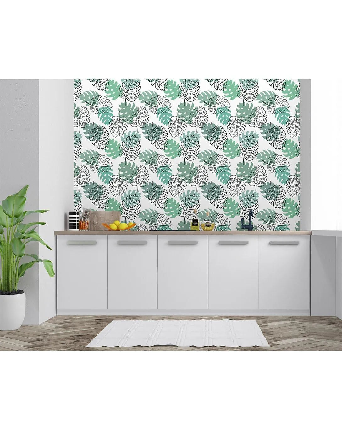 Monstera Palm Leaves Sketch Removable Wallpaper